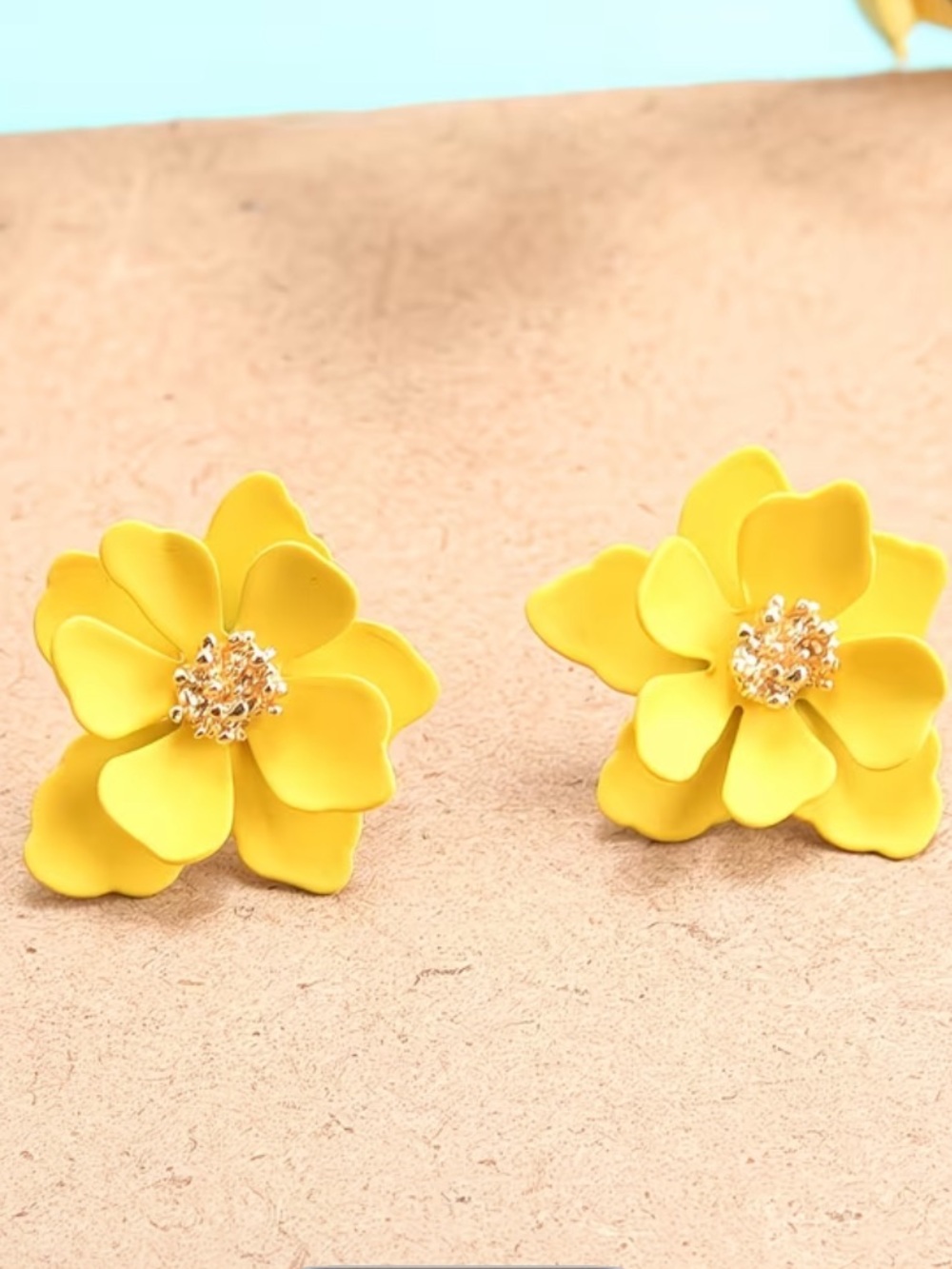 Yellow Multi Layer Floral Petal Stud Earrings New